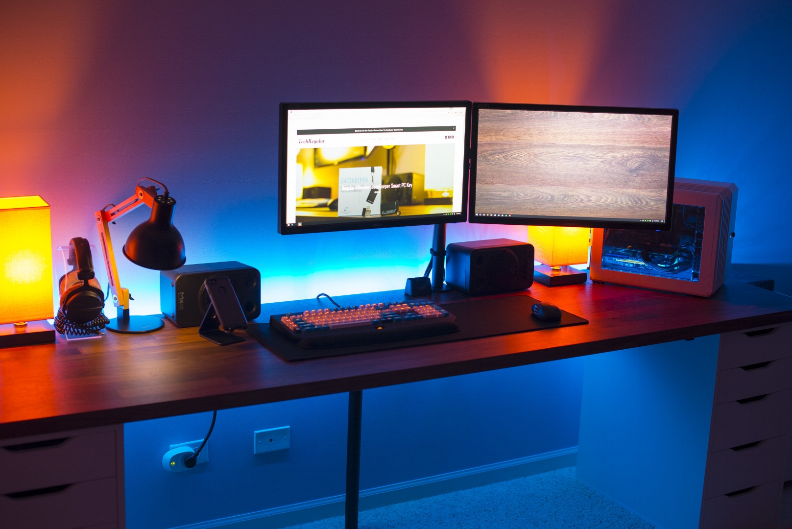 home dual monitor computer desktop color lights pc windows